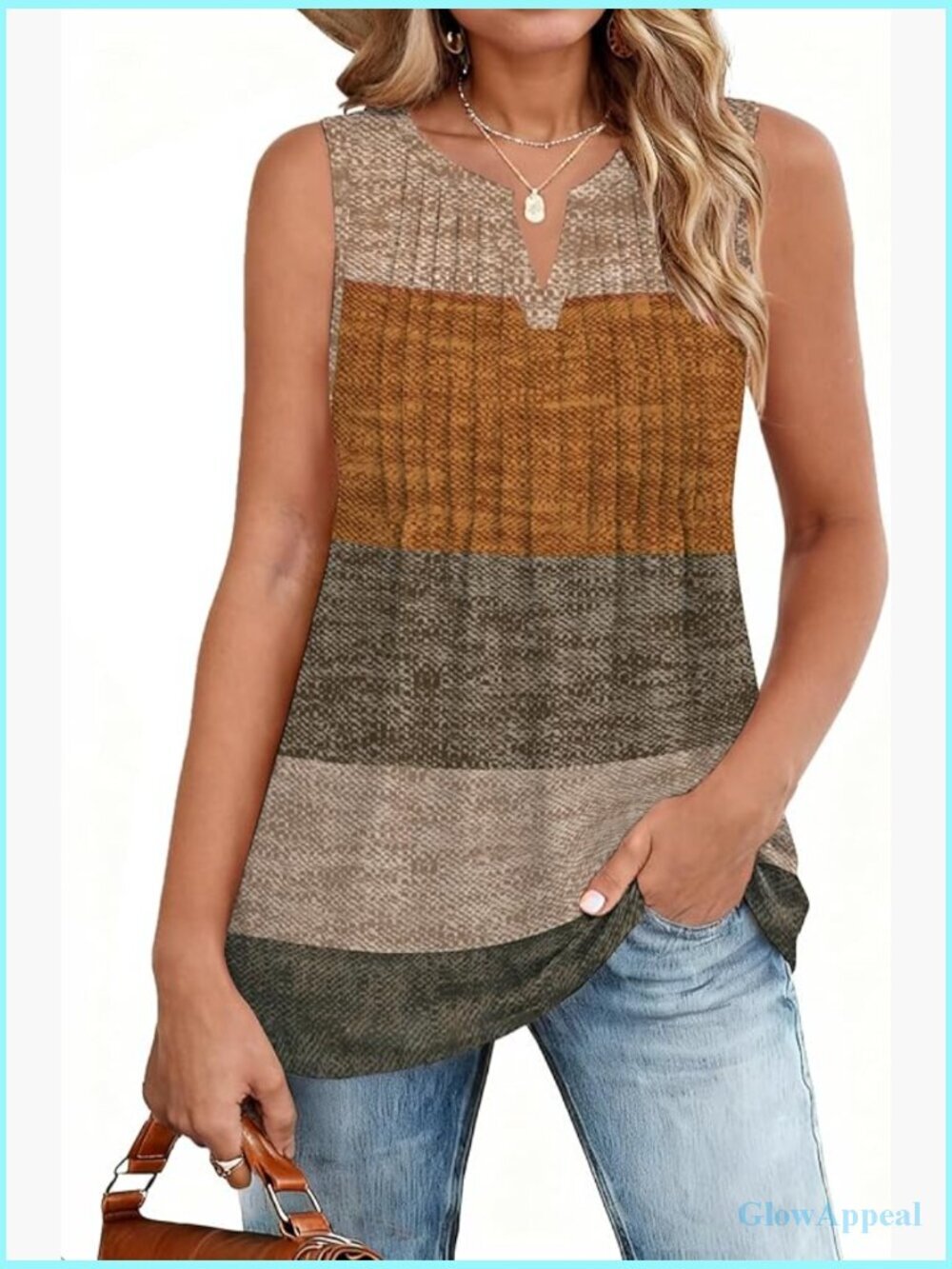 Sleeveless Pleated Tank Top V-Neck Flowy Tunic Summer Casual Boho
